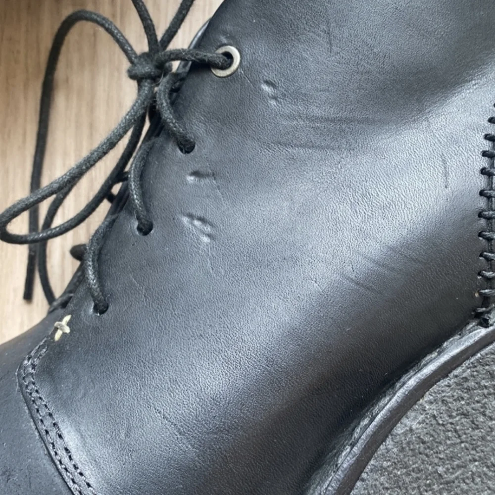 Rag & Bone Wedge Booties Odval Desert Black Leather Distressed Suede 8